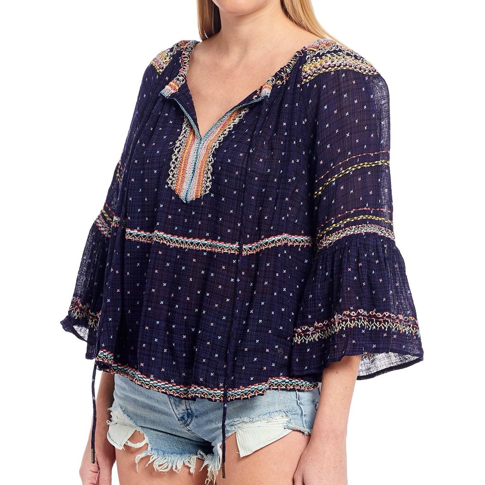 FREE PEOPLE TALIA EMBROIDERED BLOUSE SIZE XS